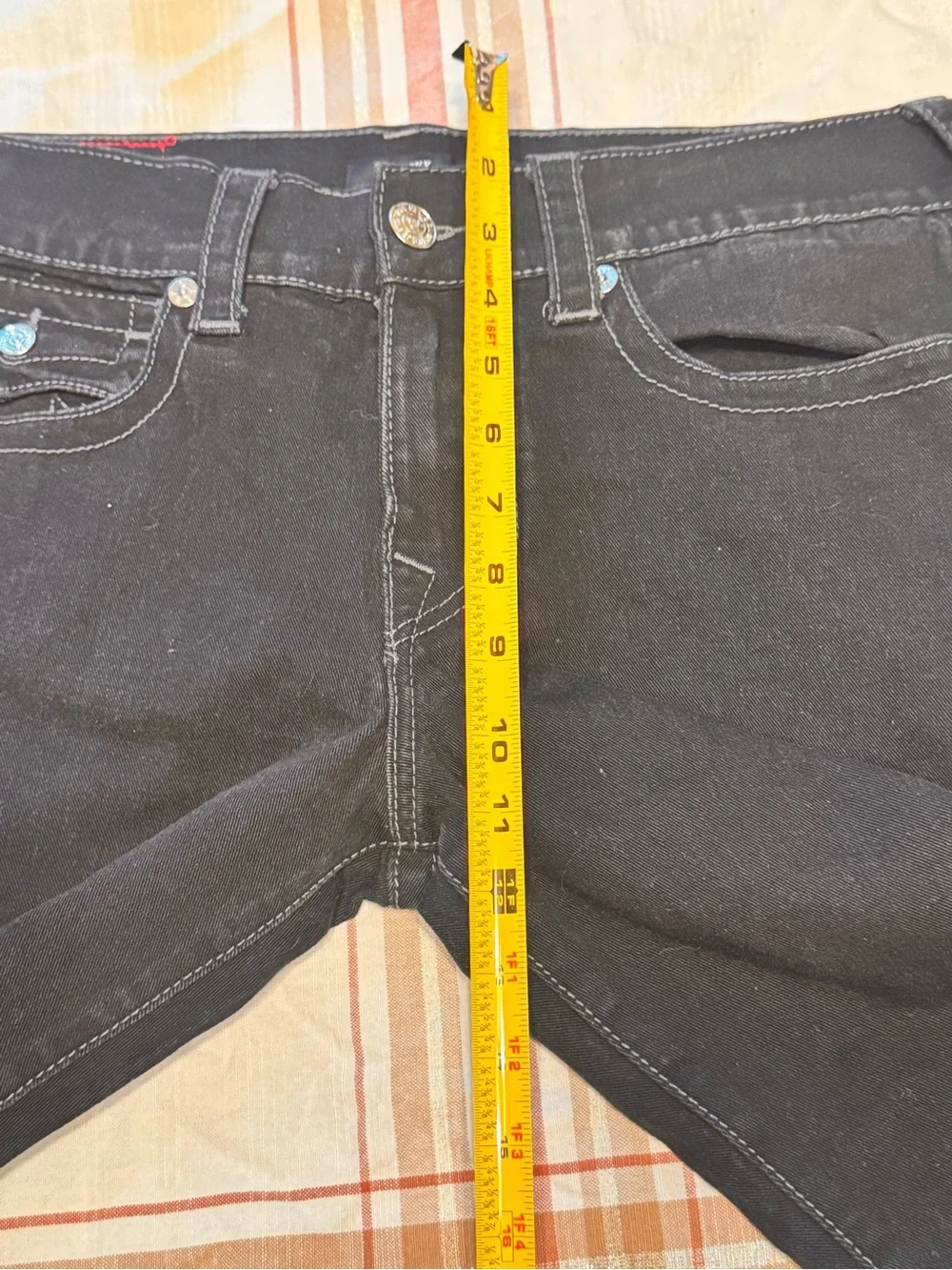 True Religion Ricky Relaxed Straight Jeans Men’s 32 Black Contrast Stitch B2